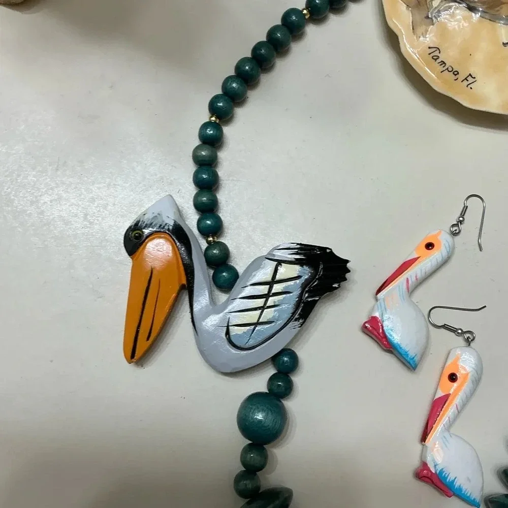 Florida Beachy Jewelry Lot Including Fish, Shells, Pelicans & Seagulls
